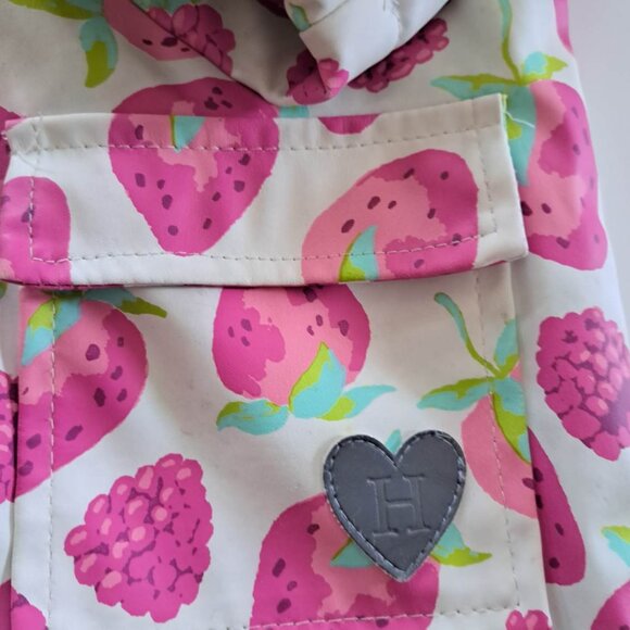 Hatley strawberry raspberry white pink girl raincoat, lined terry size 3 rain - Picture 5 of 8